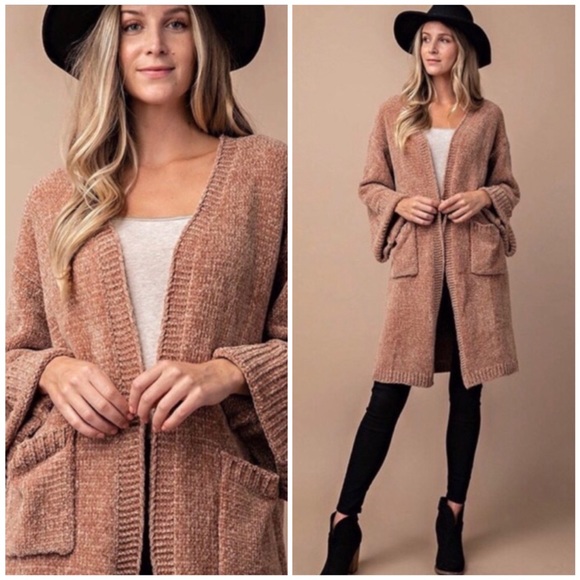 ❄️LAST1️⃣//RESTOCKED//MOCHA CHENILLE LONG CARDIGAN - Picture 2 of 7